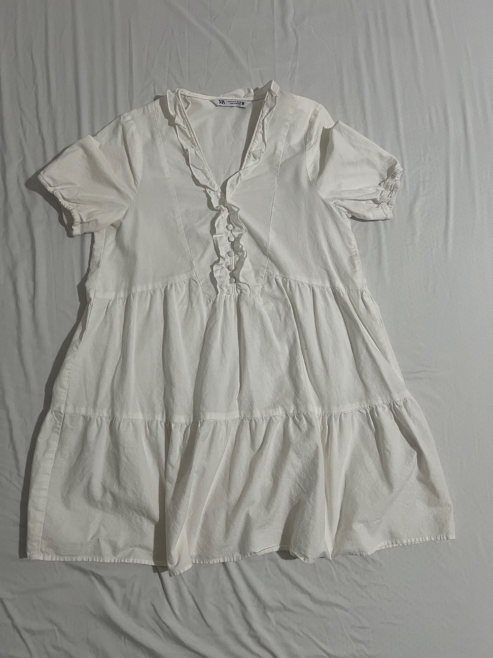 Zara Cream V‑Neck Ruffle Detail Blouse